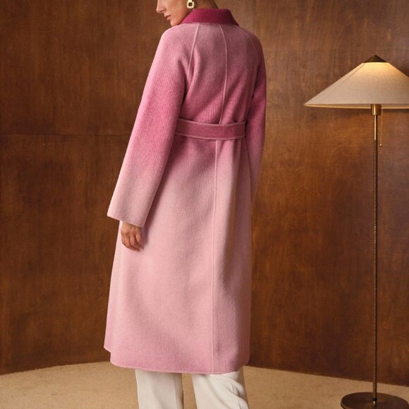 Pink tones Elegant Women's Premium Ombre Belted trench Overcoat Jacket Coat - Picture 2 of 12